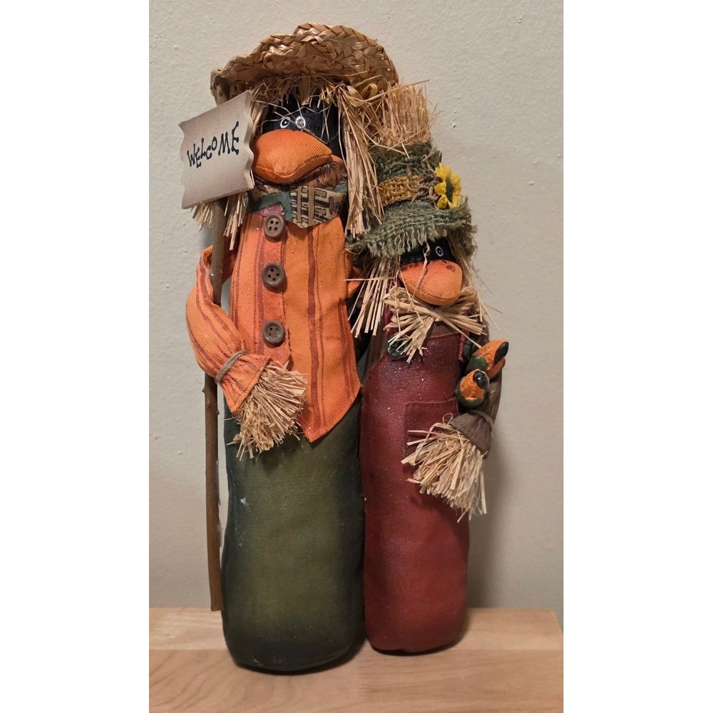 Primitive 12in Scarecrow Crow Couple Decor Multi Primitive Fall Harvest Rustic